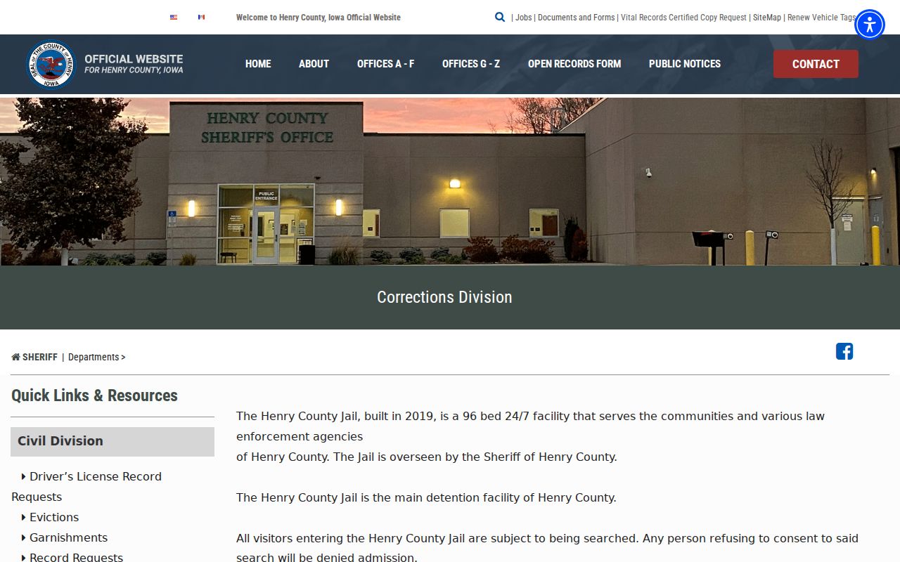 Henry County arrest records and 96-bed county jail