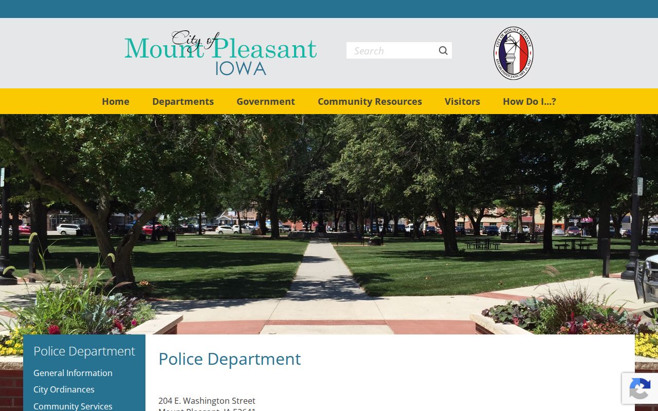 Mount Pleasant Police Department criminal record contact page